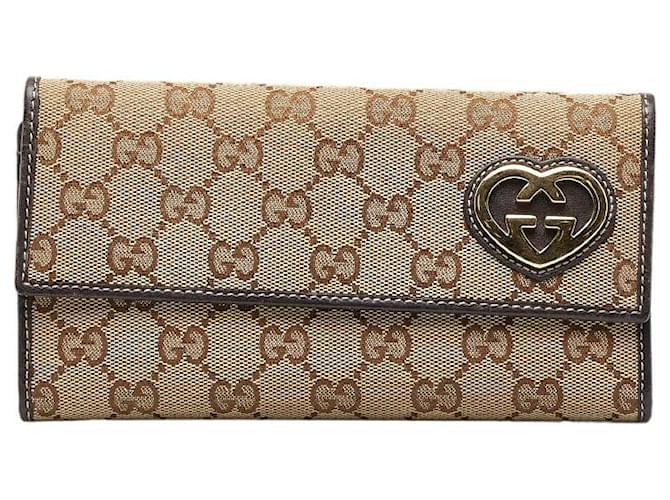 Gucci Portafoglio lungo con cuore in tela GG 251861 Beige  ref.979216