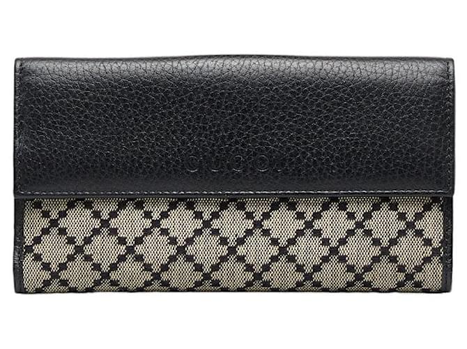 Gucci Diamante Canvas Leather Trimmed Wallet 143389 Black Pony-style calfskin  ref.979222