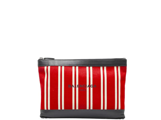 Balenciaga Navy Clip Canvas Clutch Bag 420407 Red Cloth  ref.979238