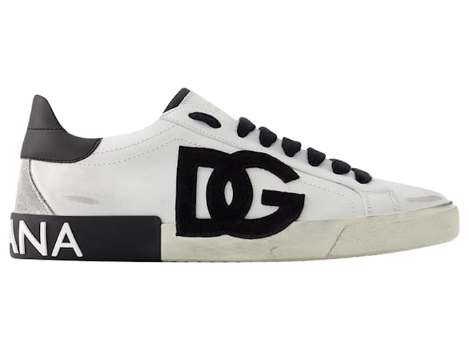 Dolce & Gabbana Portofino Sneakers – Dolce&Gabbana – Leder – Schwarz/Nicht-gerade weiss Weiß  ref.979274