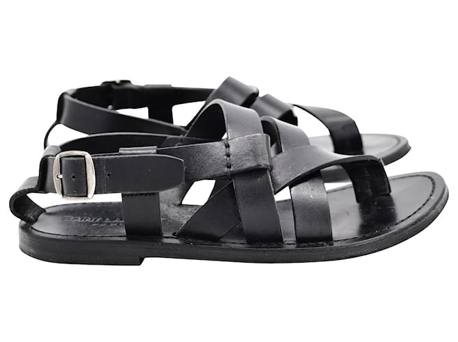 Saint Laurent Culver Flat Sandals in Black Calfskin Leather Pony-style calfskin  ref.979287