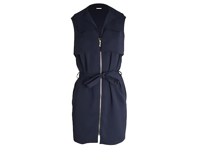 Balenciaga Sleeveless Belted Mini Dress in Navy Blue Polyester  ref.979311