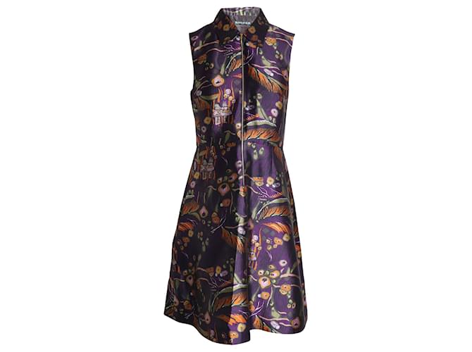 Ärmelloses, bedrucktes, knielanges Kleid von Rochas aus mehrfarbiger Wollseide Mehrfarben Wolle  ref.979314