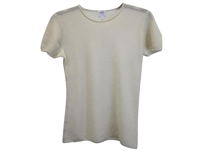Armani Collezioni Textured Sheer T-Shirt in Cream Cashmere White Wool  ref.979331