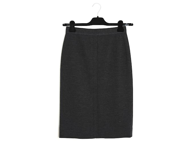 Chanel 1995 Dark Grey Jersey Pencil skirt FR36 Laine Gris anthracite  ref.979342