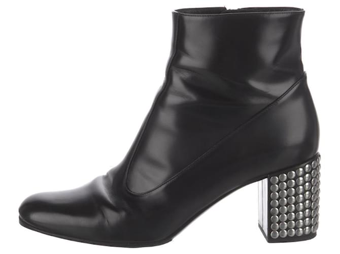 Saint Laurent calf leather ankle boots with studded heels Black Metal  ref.979350