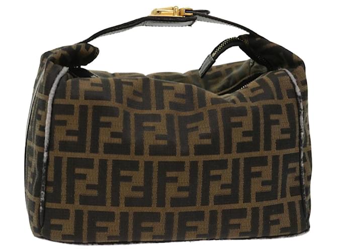 FENDI Zucca Canvas Hand Bag Leather Black Brown 2111 26348 079 Auth bs6481  ref.979391