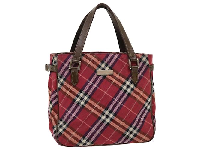 BURBERRY Nova Check Blue Label Hand Bag Nylon Leather Red Brown Auth 46960  ref.979419