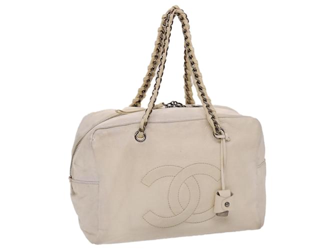 CHANEL Chain Boston Bag Leather White CC Auth bs6591  ref.979429