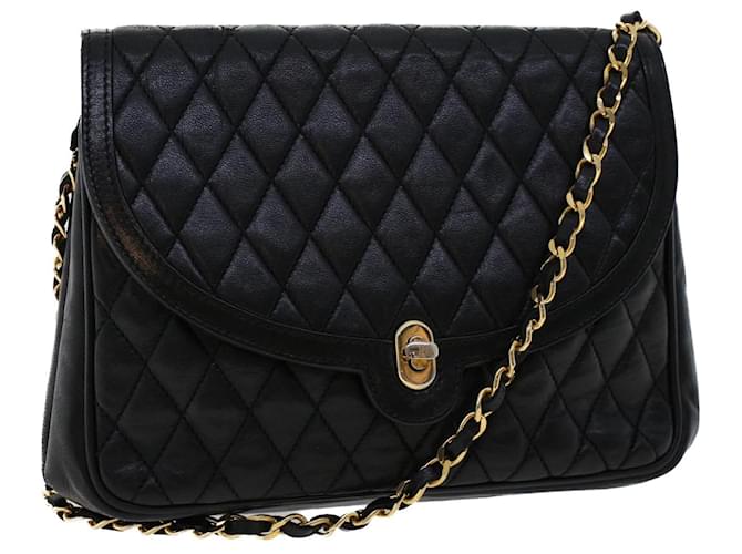 BALLY Chain Shoulder Bag Leather Black Auth yb231  ref.979478