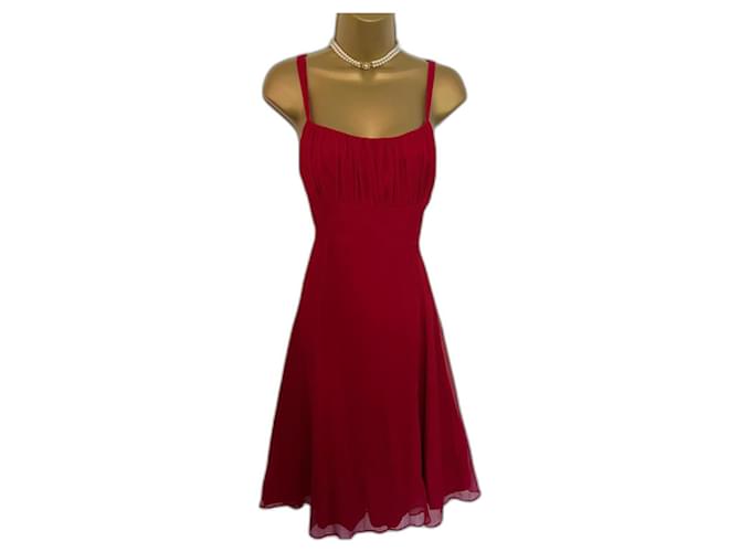 Lk Bennett l.K. Bennett Damen-Kleid aus roter Seide, ärmellos, V-Ausschnitt, Anlasskleid, UK 12 US 8 EU 40  ref.979503
