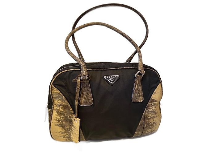 Sac à main Prada Nylon Imprimé Python Marron Foncé