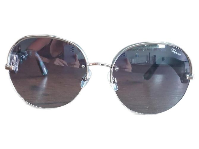 Autre Marque Occhiali da sole Chopard Montatura argento nera e verde Silver hardware