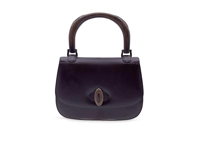 Gucci Vintage Brown Leather Handbag Bag with Top Wood Handle ref.979576 -  Joli Closet