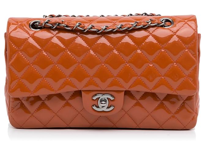 Chanel Orange Medium Classic Patent lined Flap Leather Patent