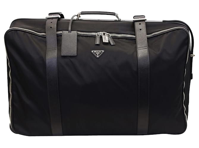 Prada Wheeled Semi-Rigid Suitcase in Black Nylon and Saffiano Leather  ref.980050
