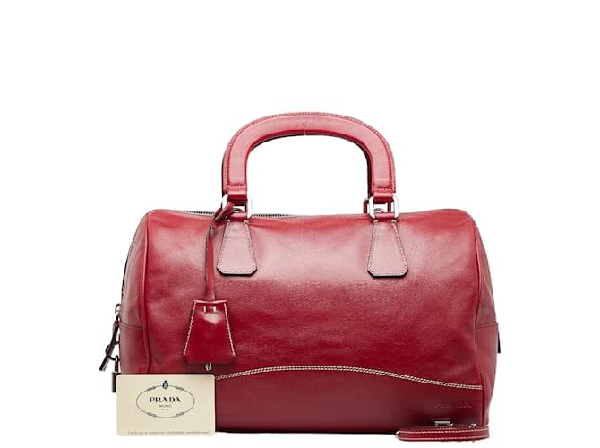 Prada Leather Mini Boston Bag B11074 Red Pony-style calfskin  ref.980081