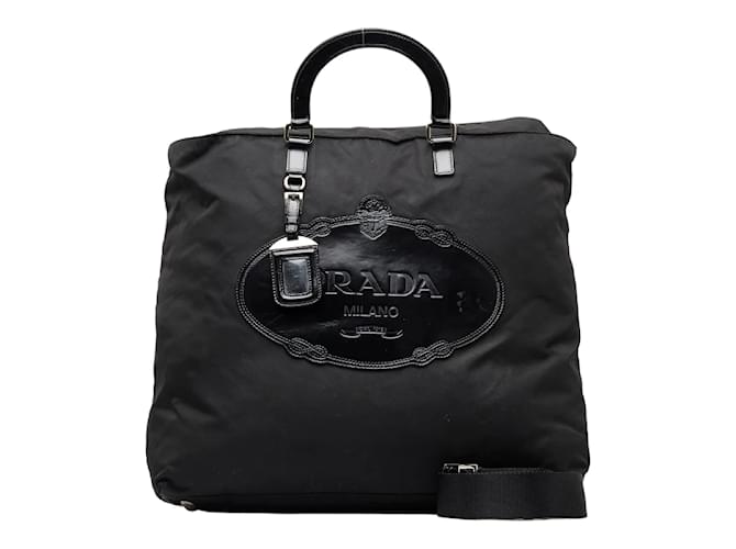 Prada Tessuto Logo Tote Bag Black Cloth  ref.980083