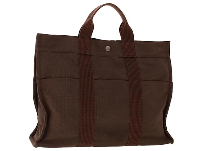 Hermès HERMES Her Line Tote Bag Canvas Brown Auth 46779 Cloth  ref.980203