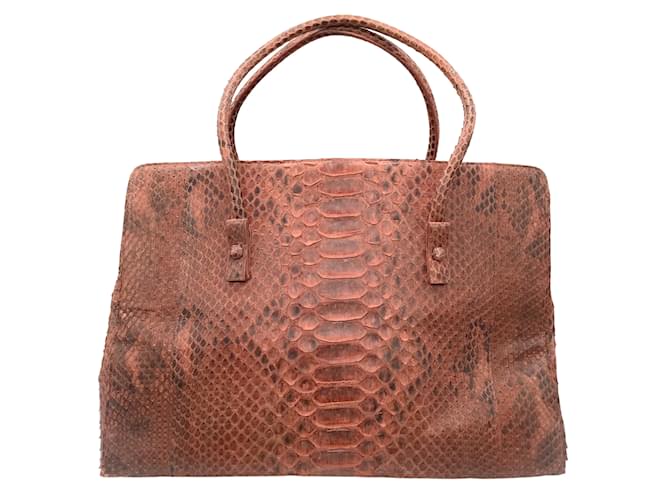 Nancy Gonzalez Red Python Skin Leather Double Top Handle Satchel Handbag Exotic leather  ref.980250