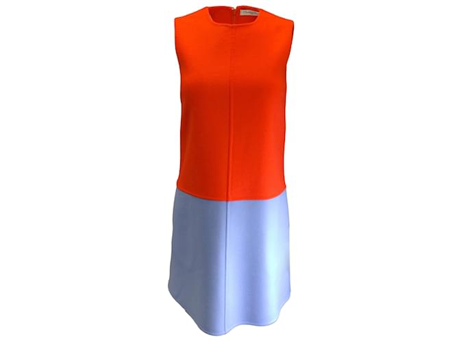 Christian Dior Orange / Light Blue Sleeveless Two-Tone Colorblock Wool Dress  ref.980261