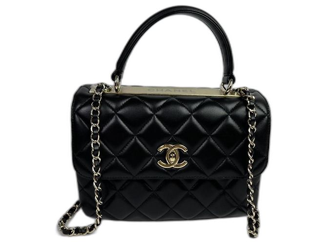 Trendy CC Chanel Bolsa pequena CC moderna com alça superior Preto