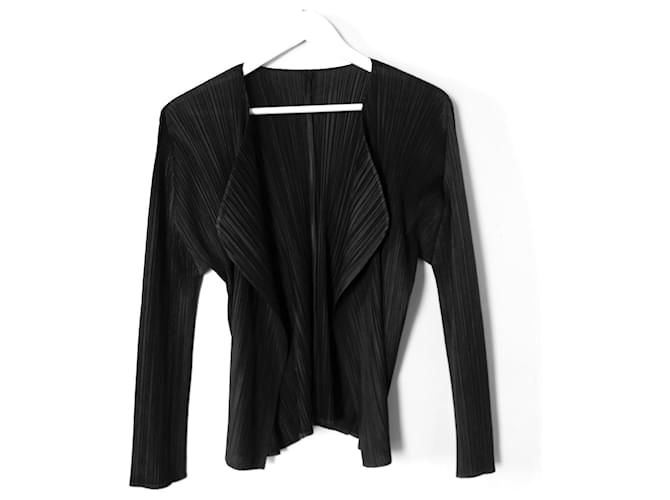 Issey Miyake Pleats Please Black Cardigan Jacket Polyester  ref.980321