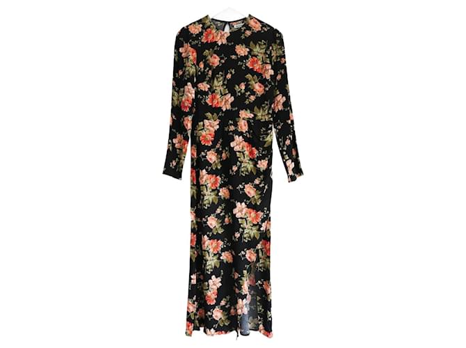 Reformation rose print long sleeve dress Black Synthetic  ref.980339