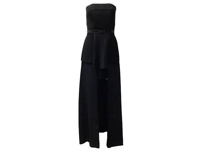 Sass & Bide – Schwarzes trägerloses Kleid mit Perlendetail und Maxi-Overlay