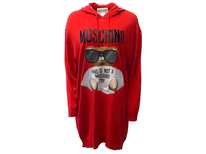 Moschino Red Wool Teddy Hoodie Dress  ref.980373