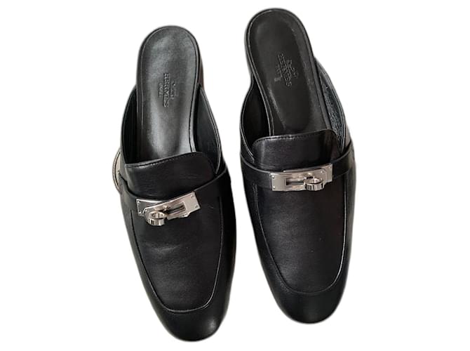 Hermès Flats Black Leather  ref.980380