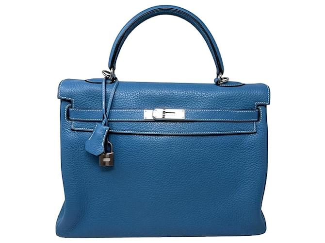 Hermes 32cm Blue Jean Togo Leather Palladium Hardware Kelly