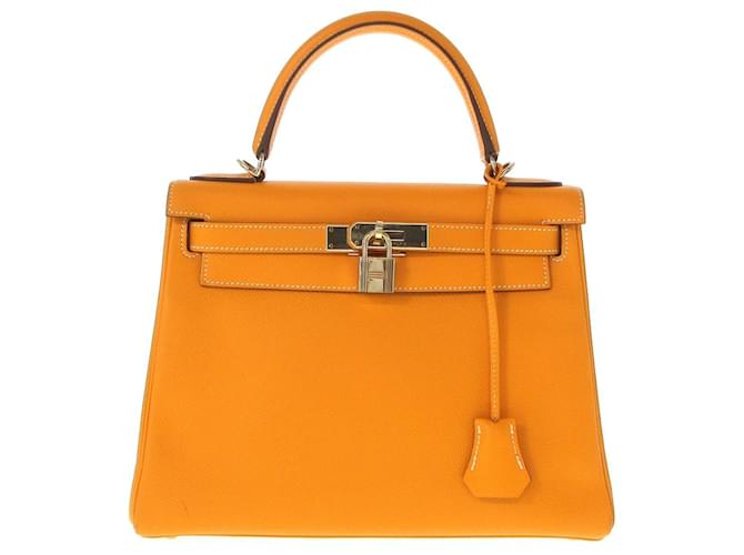 Hermès Hermes Kelly 28 Laranja Couro  ref.980467