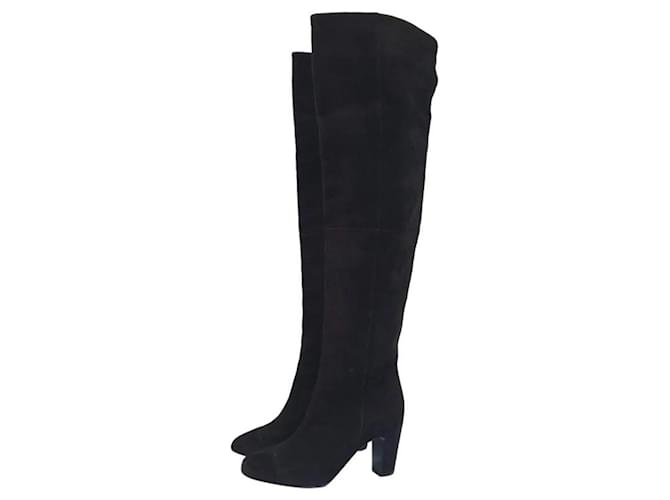 Chanel Over Knee Black Suede Boots  ref.980801