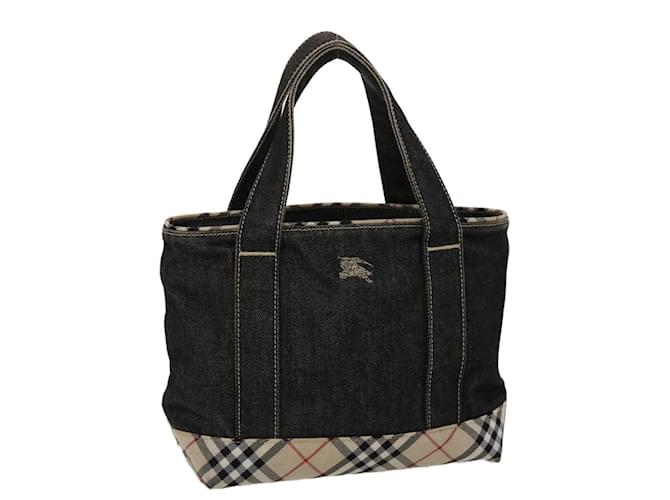 BURBERRY Nova Check Blue Label Hand Bag Canvas Black Beige Auth