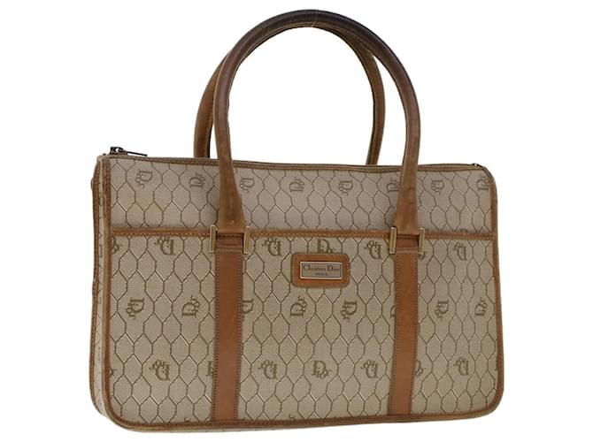 Christian Dior Honeycomb Canvas Hand Bag PVC Leather Beige Auth bs6449  ref.980897