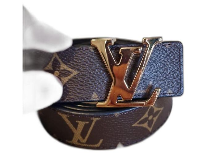 Cinturón Louis Vuitton de cuero negro y marrón claro Dorado