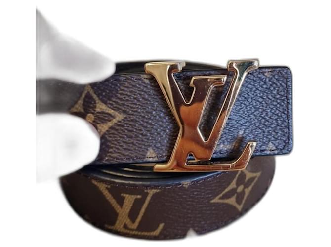 Louis Vuitton Cinturones Negro Dorado Marrón claro Cuero  ref.980947