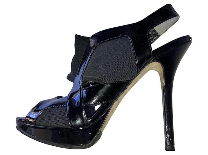 Christian Dior sandali Nero Pelle verniciata  ref.981105