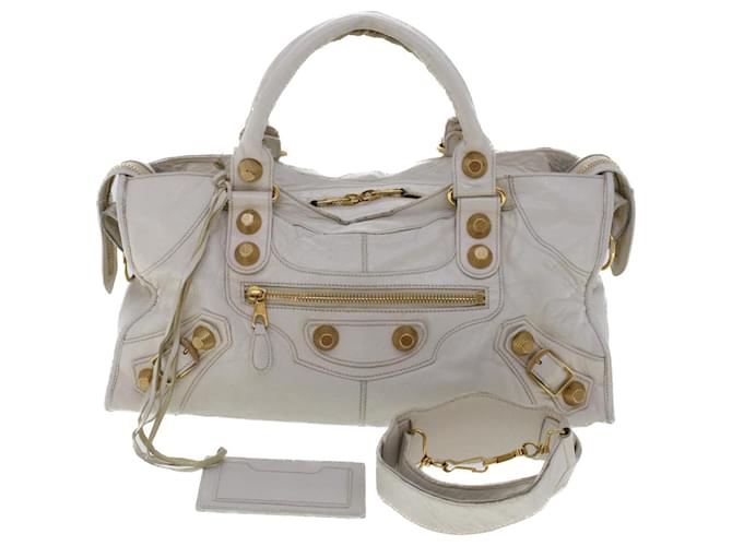BALENCIAGA The Giant Part Time Hand Bag Leather 2way White 173082 Auth yk7584  ref.981211