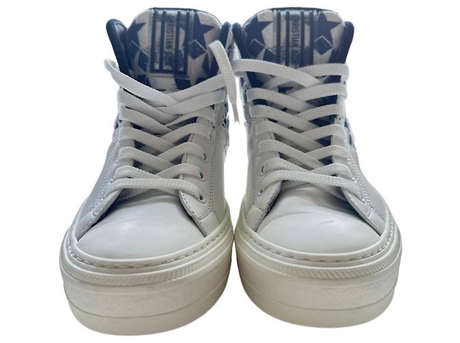 Christian Dior B23 Sneakers Alte Bianche e Blu Bianco
