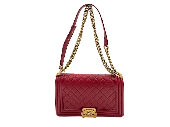 Handbags Chanel Boy Medium Quilted Calf Leather Red Flap Bag