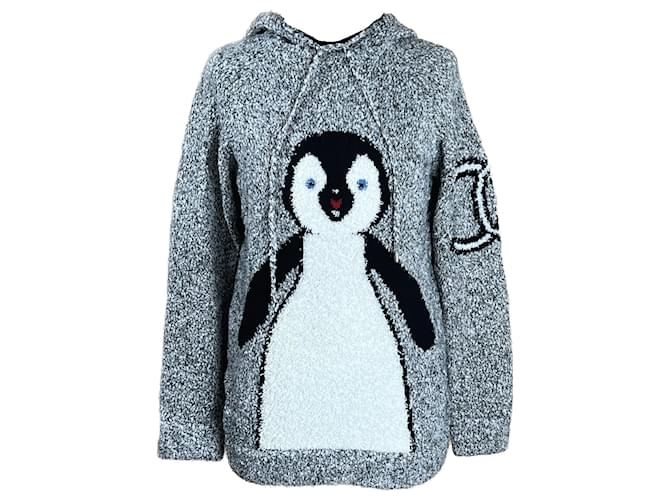 Chanel Sweat à capuche pingouin RARE CC Soie Gris  ref.981259