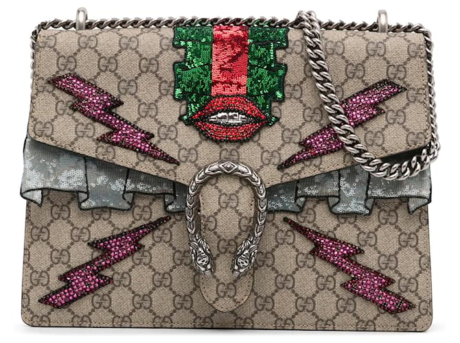 GUCCI GG Supreme Dionysus Chain Wallet Beige