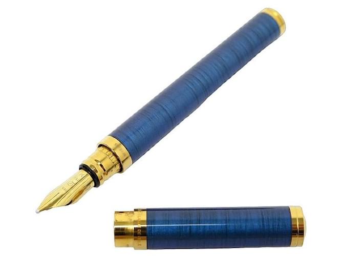 NEW ST DUPONT LADY FOUNTAIN PEN IN BLUE LACQUER GOLD PLATED ECRIN  