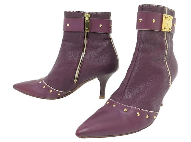 LOUIS VUITTON SHOES BOOTS WITH BUCKLE & STUDS SUHALI LEATHER 38 SHOES Purple  ref.981371