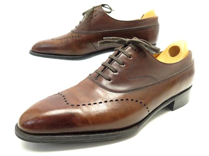 JOHN LOBB FARNDON RICHELIEU SHOES 7E 41 BROWN LEATHER STAINLESS STEEL SHOES  ref.981388