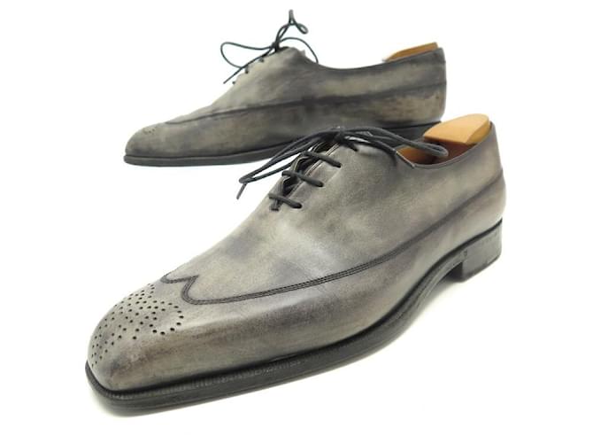 BERLUTI OXFORD SHOES WITH FLOWER TOE 7 41 GRAY LEATHER SHOE SHOES Grey  ref.981391