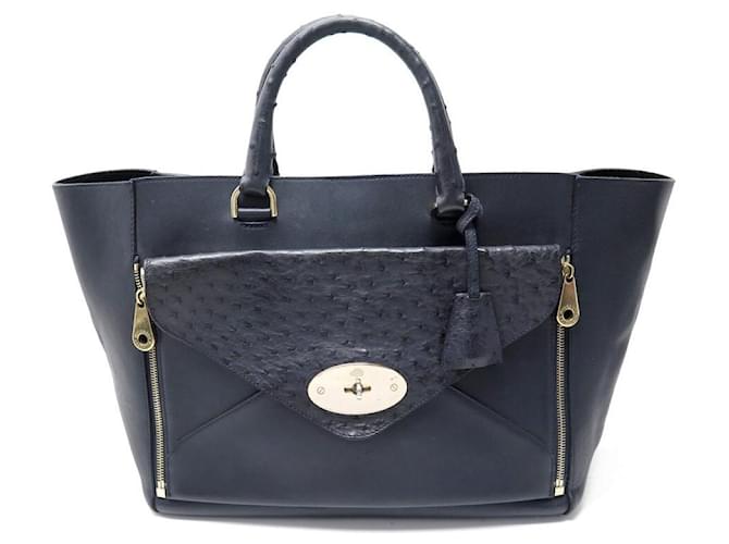 MULBERRY WILLOW LARGE NAVY BLUE OSTRICH LEATHER HAND BAG PURSE  ref.981433