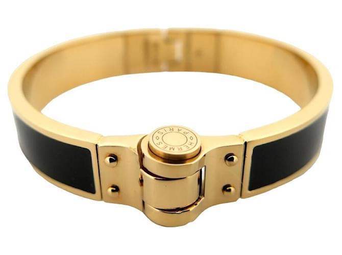 Hermès HERMES CHARNIERE BLACK ENAMEL AND GOLD PLATED BRACELET 16CM